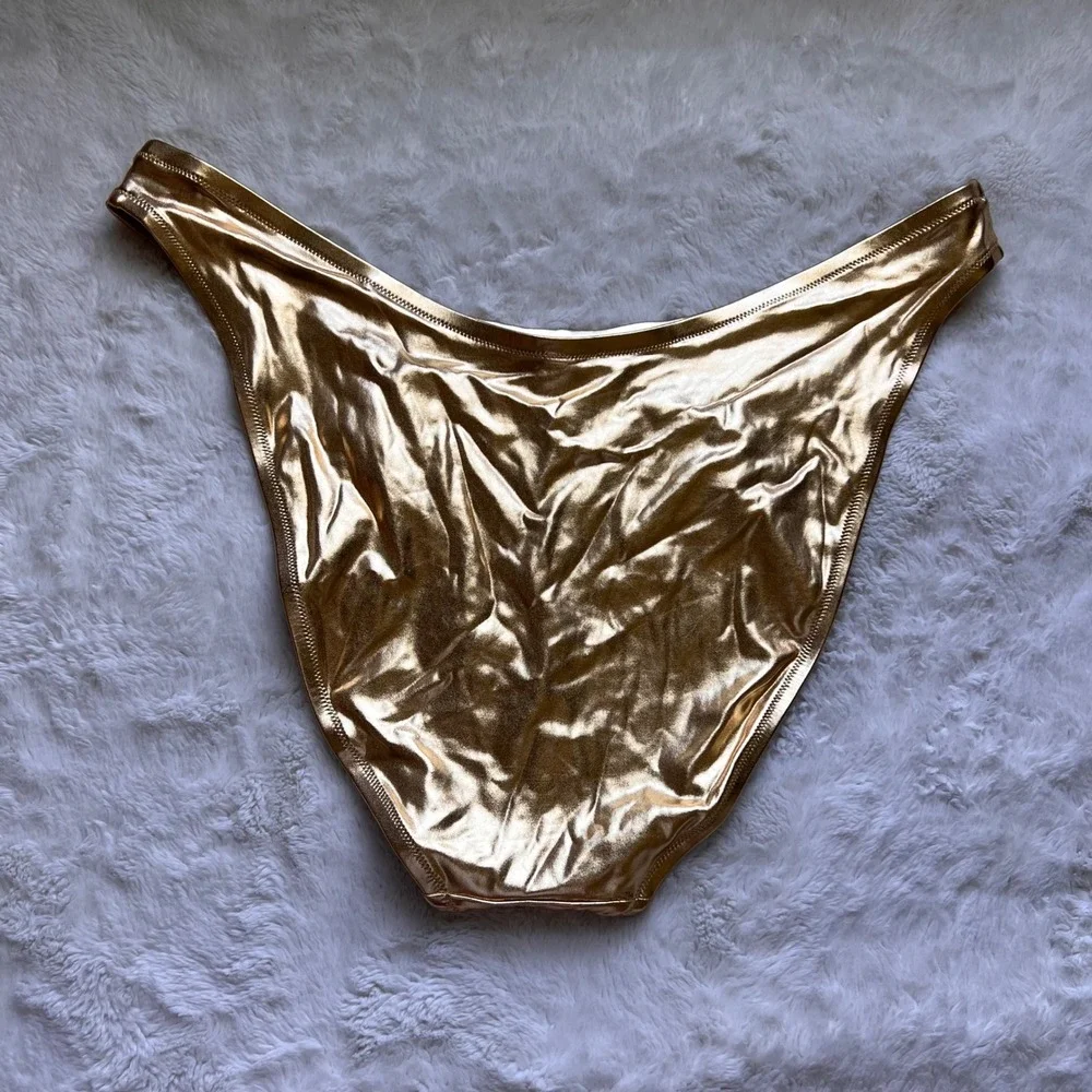SKIMS Metallic Swim Dipped Front Bikini Bottom Gold SW-BKN-0032 Plus Size 4X NEW